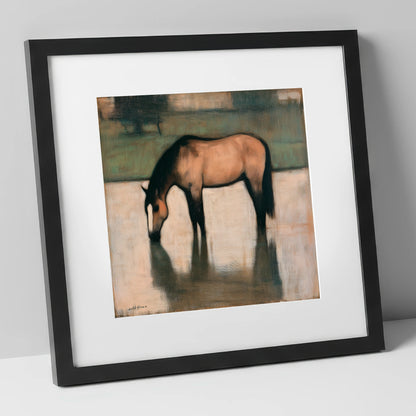 Quiet Reflection horse portrait art print in black frame