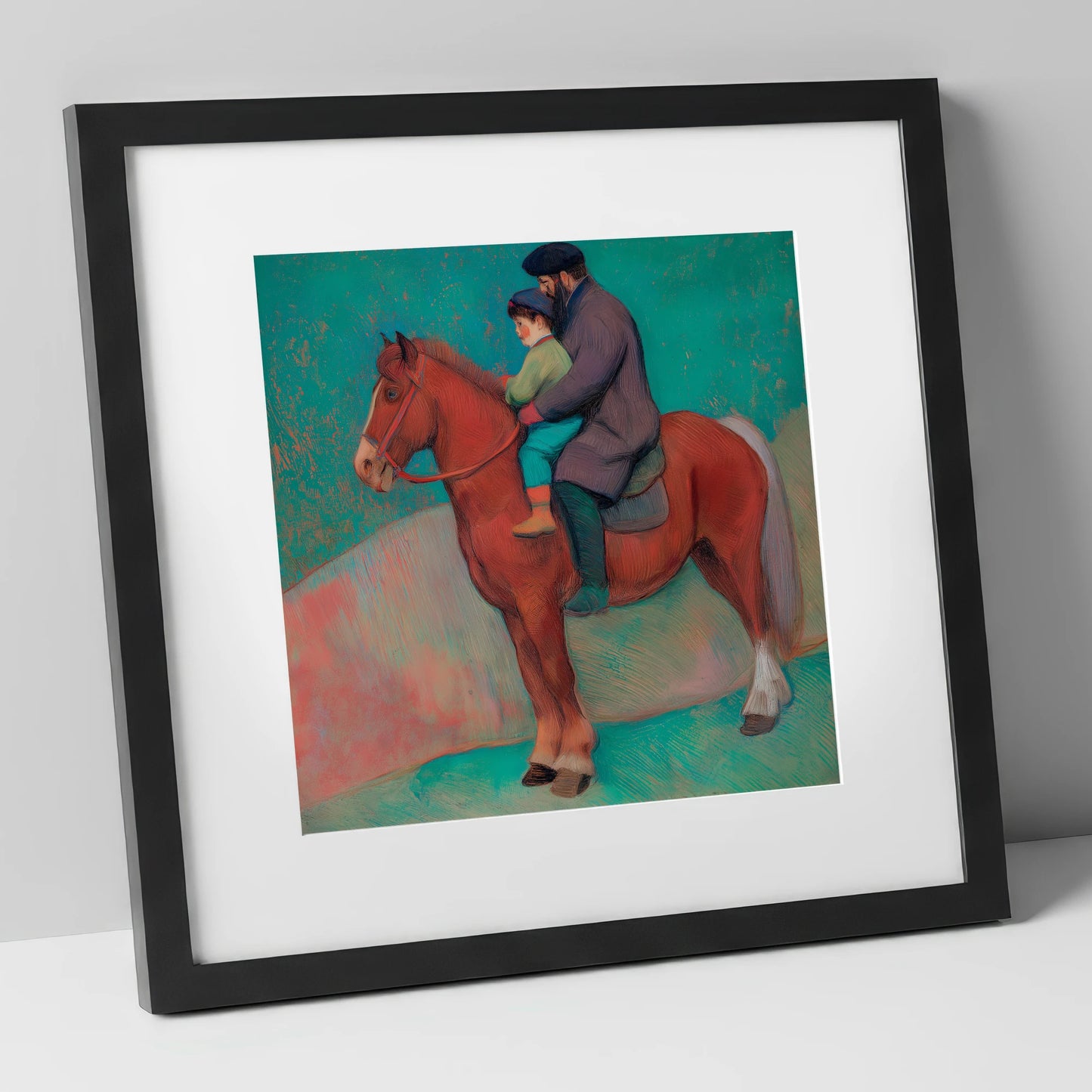 A Shared Journey horse & rider art print in black frame