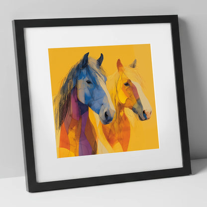 Prismatic Companions horse landscape art print in black frame