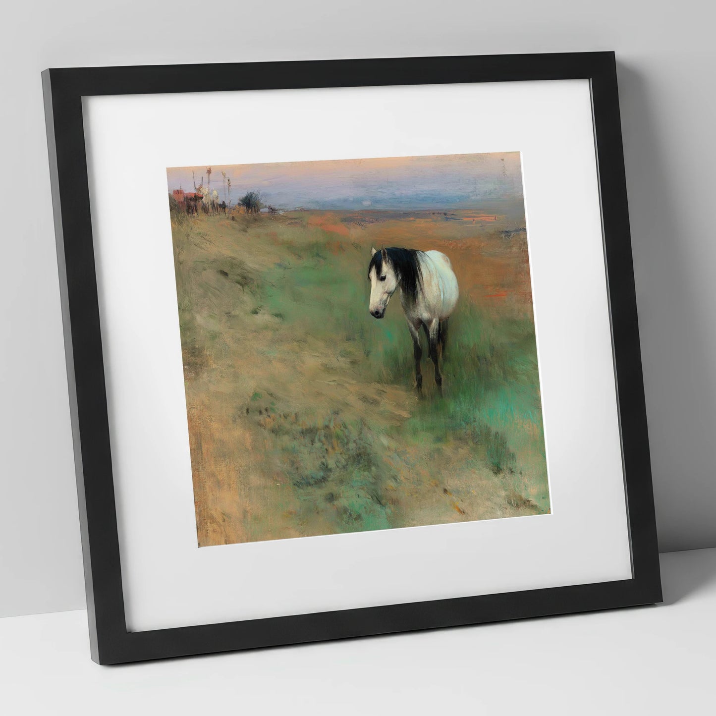 Dusk on the Headland horse landscape art print in black frame