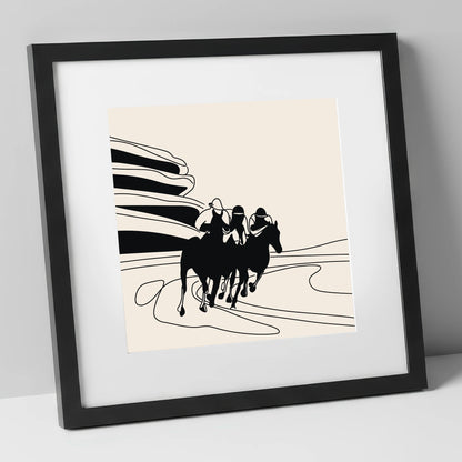 Rounding the Bend racing horse art print in black frame