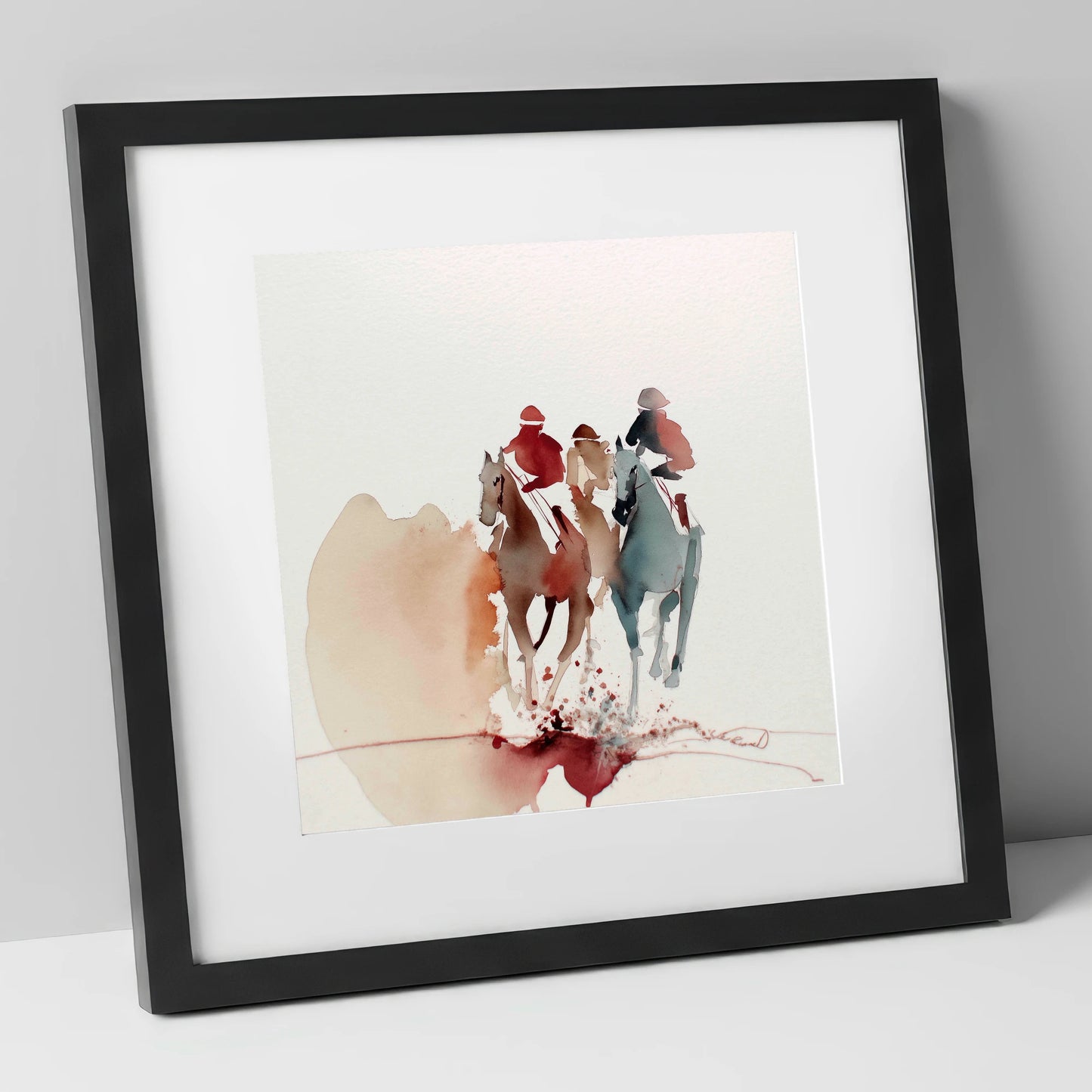 The Final Stretch racing horse art print in black frame
