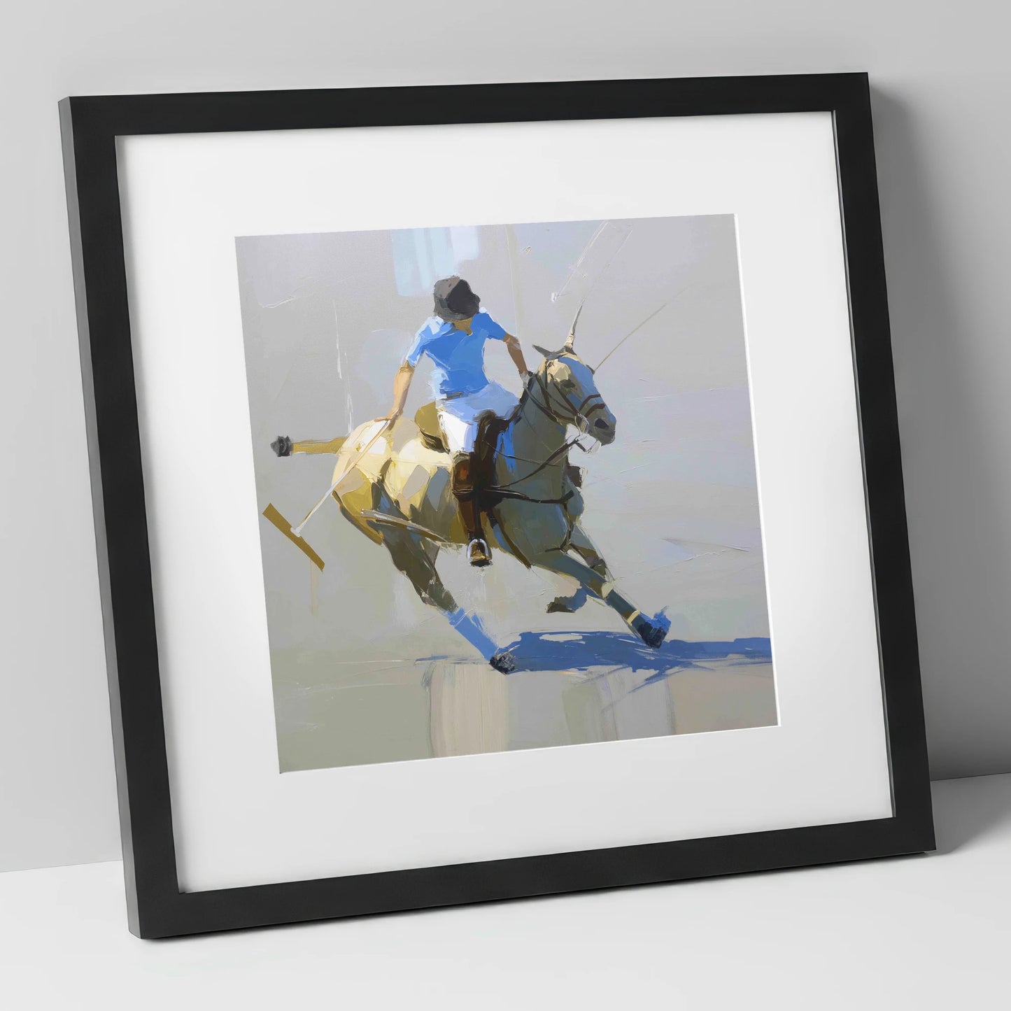 High Goal Pursuit polo horse art print in black frame
