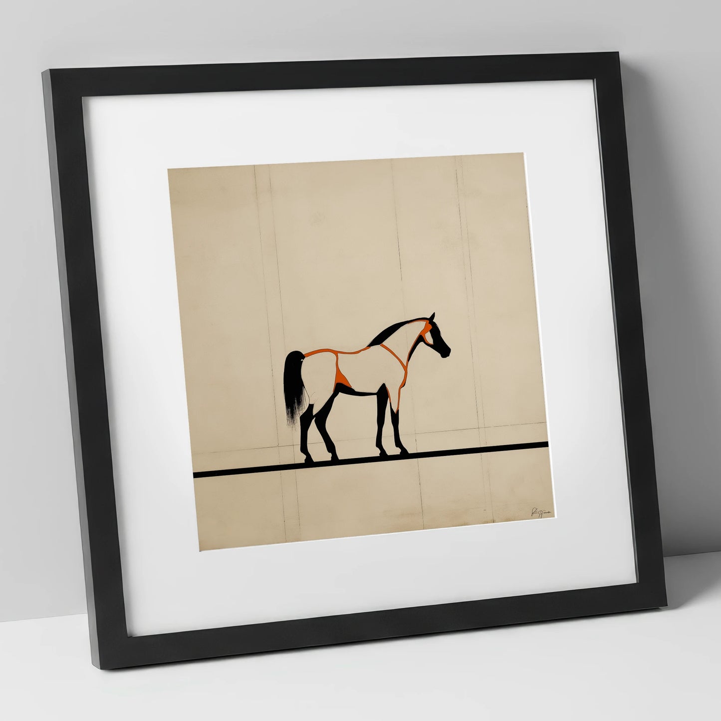 Minimalist Ink Profile horse breed art print in black frame