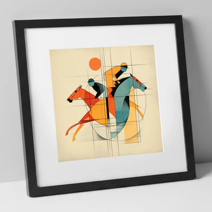 Geometry of the Gallop racing horse art print in black frame
