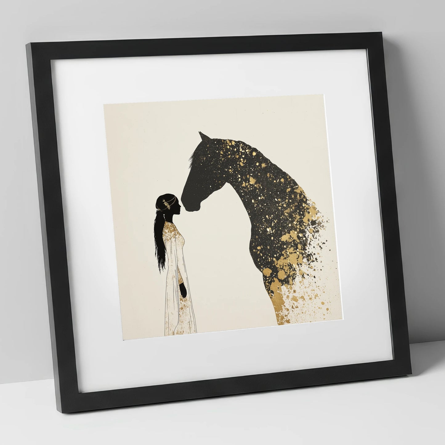 Gilded Bond horse & rider art print in black frame
