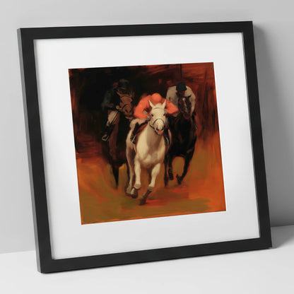 Breaking from the Pack racing horse art print in black frame