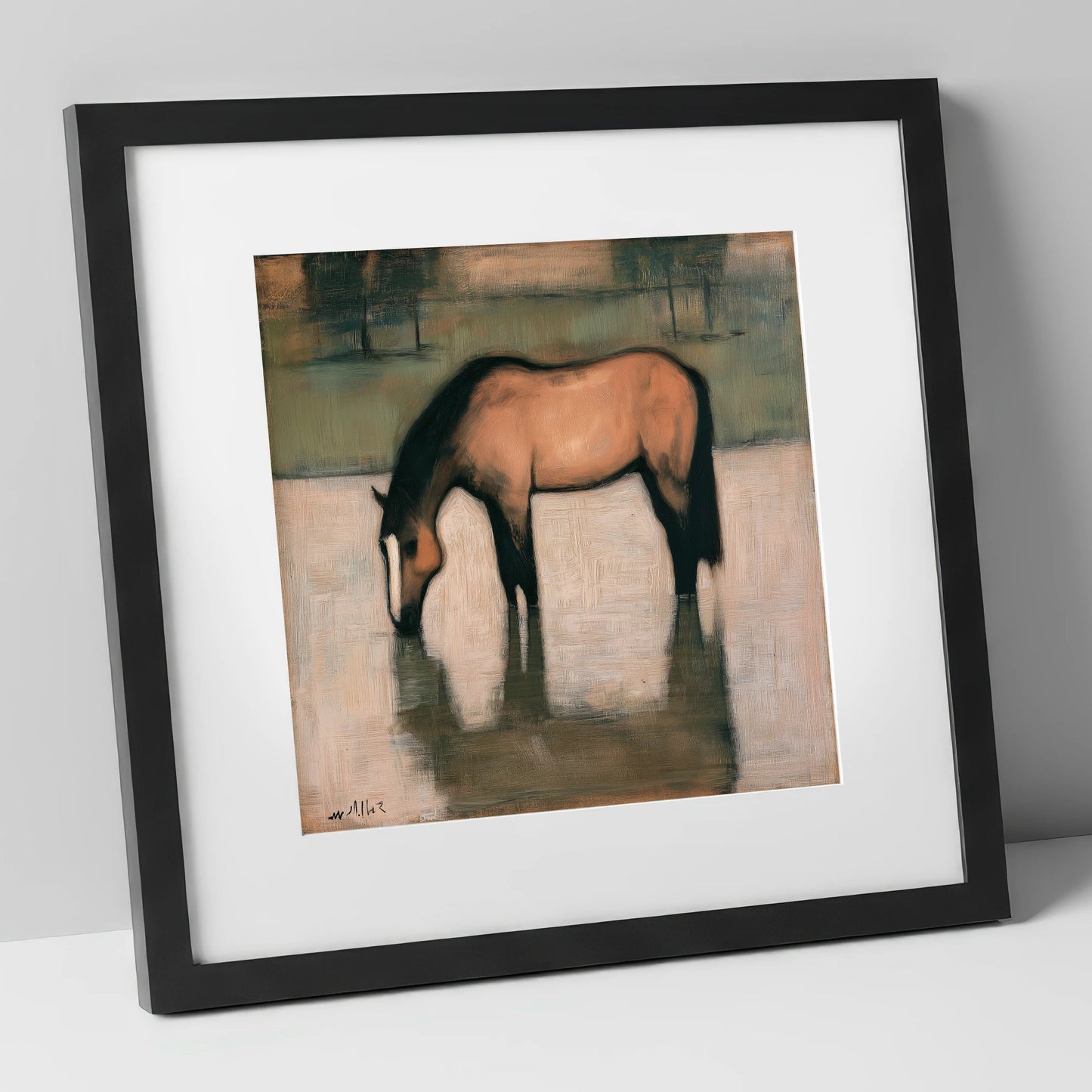 Quiet Reflection horse portrait art print in black frame