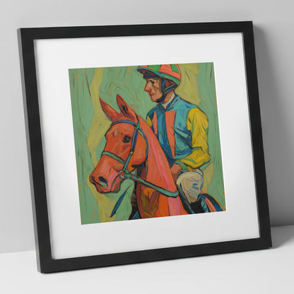 Colours of the Turf racing horse art print in black frame