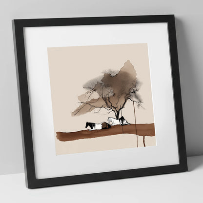 Resting Under the Canopy horse landscape art print in black frame
