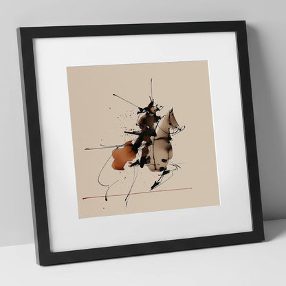 Abstract Momentum in Ink horse & rider art print in black frame