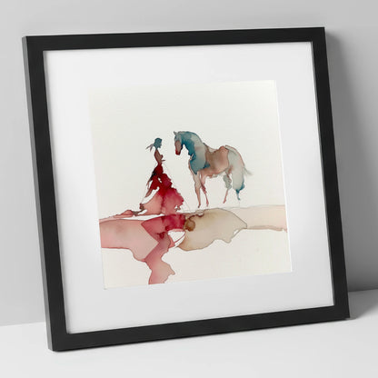 Ethereal Bond horse & rider art print in black frame