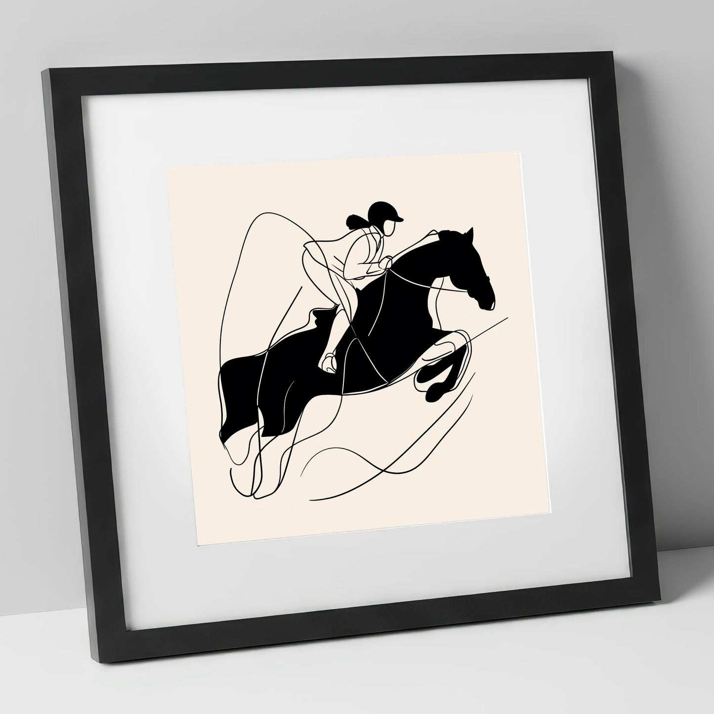 Fluid Showjumping Silhouette show jumping horse art print in black frame