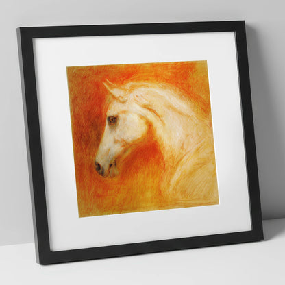 Terracotta Spirit horse portrait art print in black frame