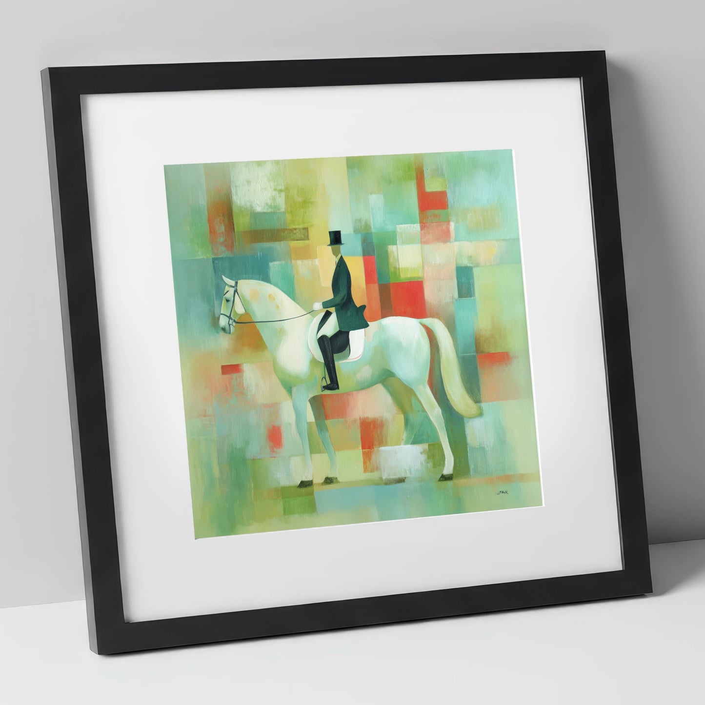 Structured Elegance dressage horse art print in black frame