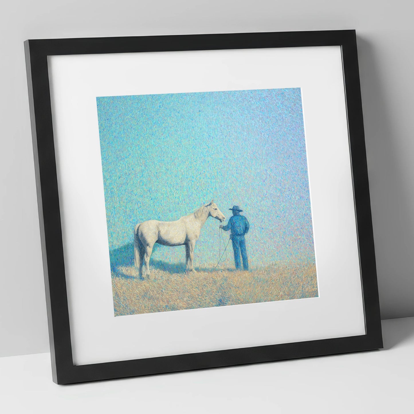 The Quiet Plains western horse art print in black frame