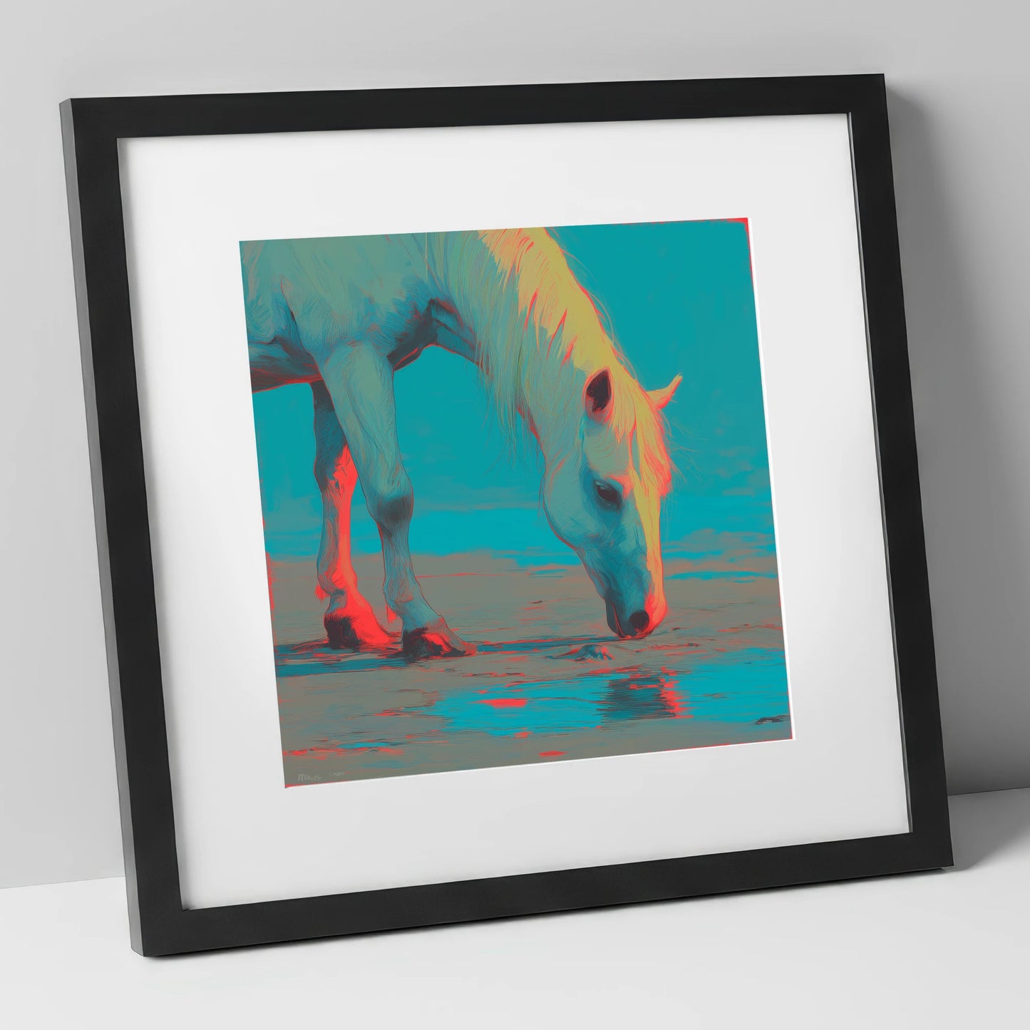 Electric Tide horse landscape art print in black frame