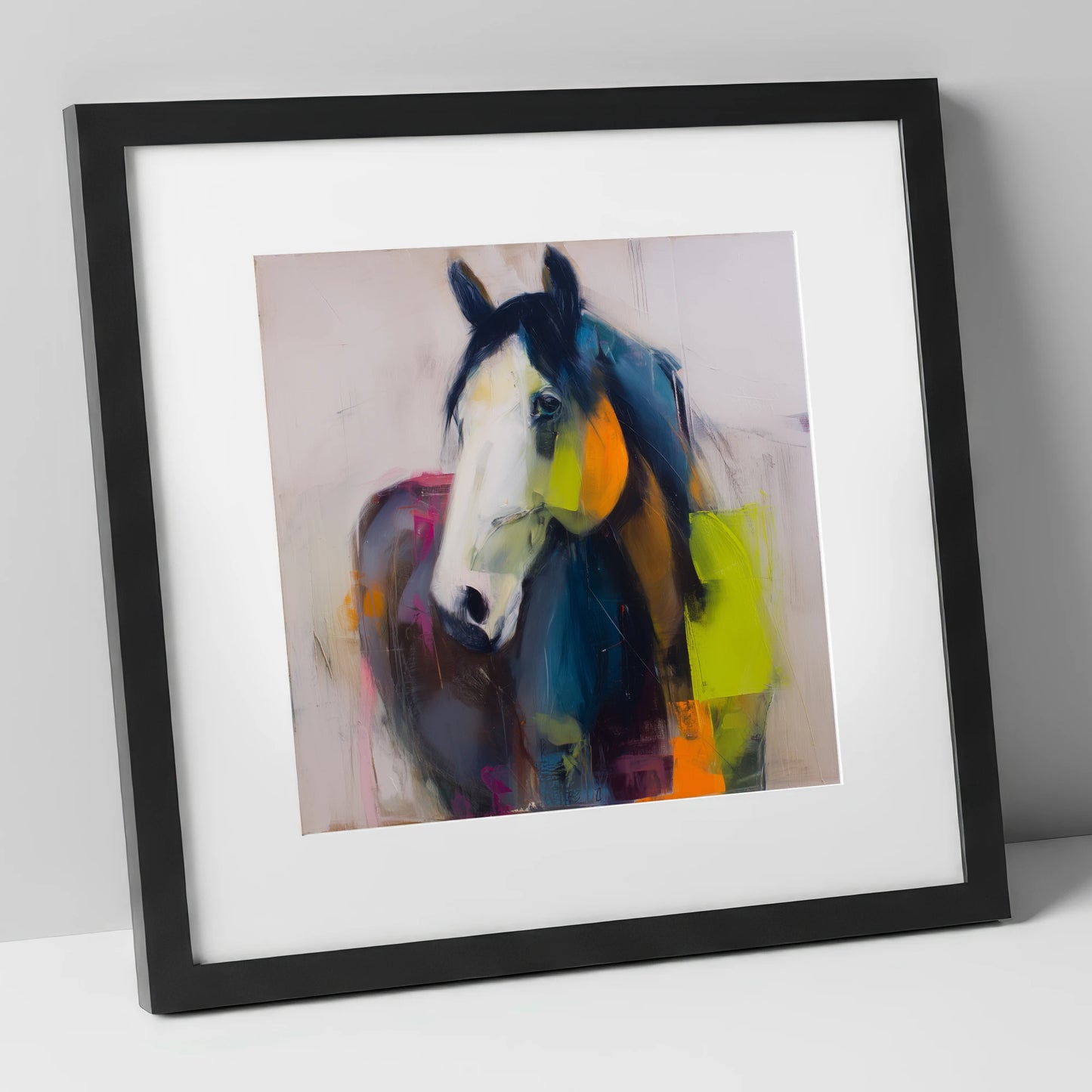 Vivid Equine Expression horse portrait art print in black frame