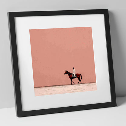 The Quiet Paddock racing horse art print in black frame