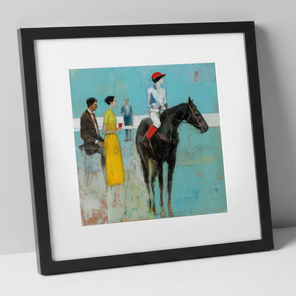 The Parade Ring racing horse art print in black frame