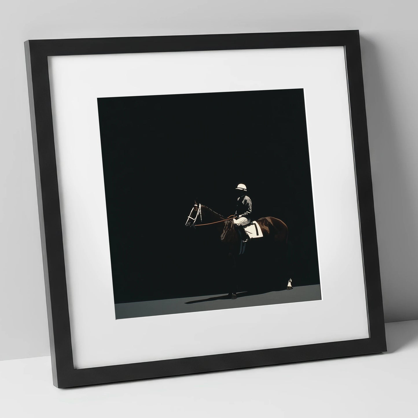 The Quiet Contender racing horse art print in black frame