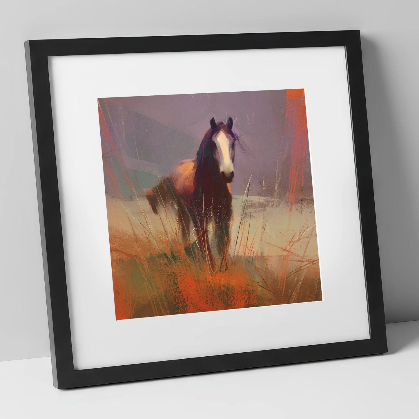Autumn Sienna Portrait wild horses art print in black frame