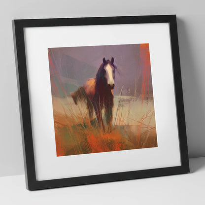 Autumn Sienna Portrait wild horses art print in black frame