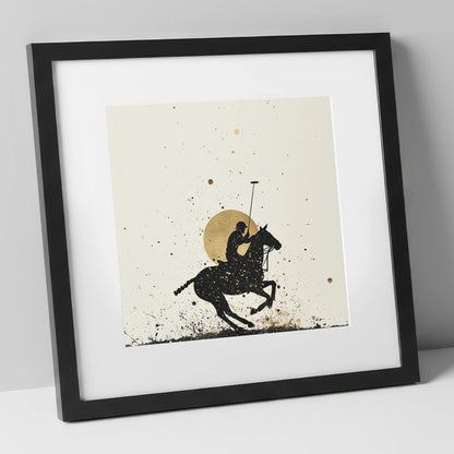 Golden Chukka Eclipse polo horse art print in black frame