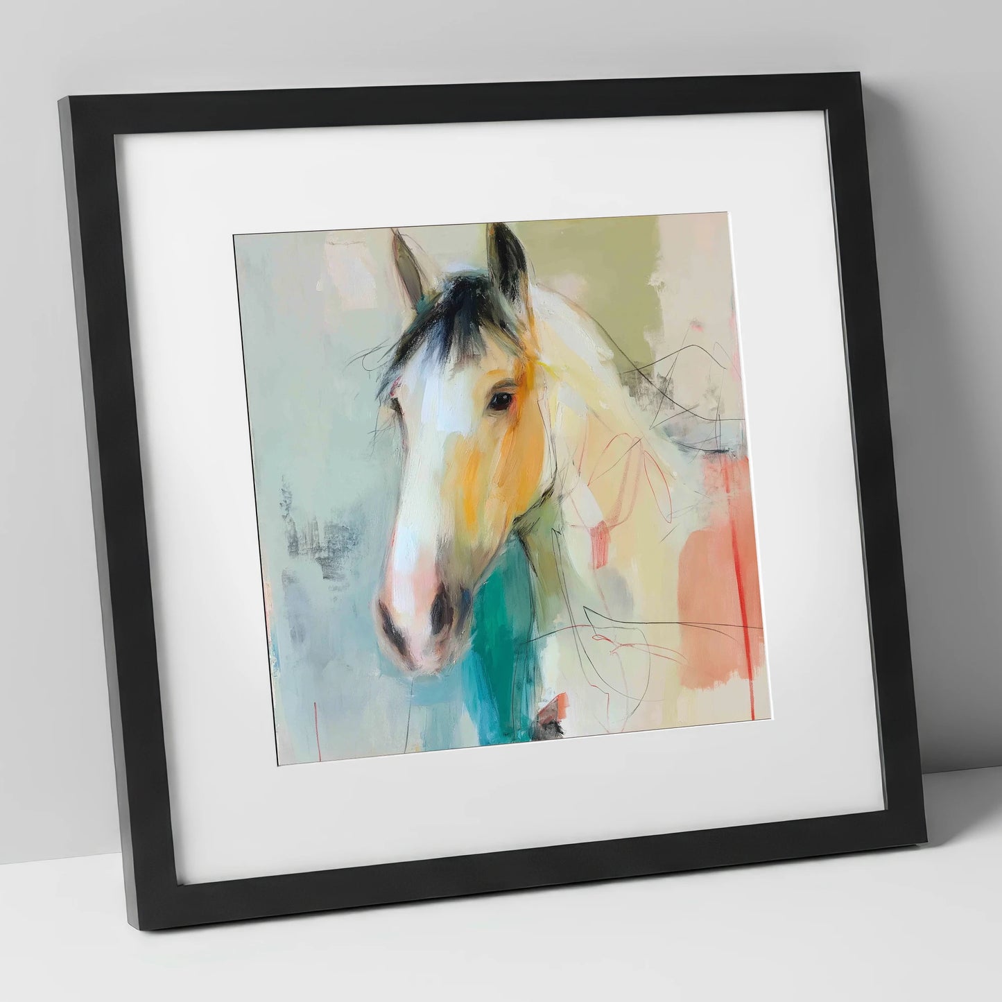 Quiet Grace in Ochre horse portrait art print in black frame