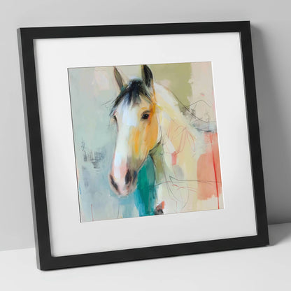 Quiet Grace in Ochre horse portrait art print in black frame