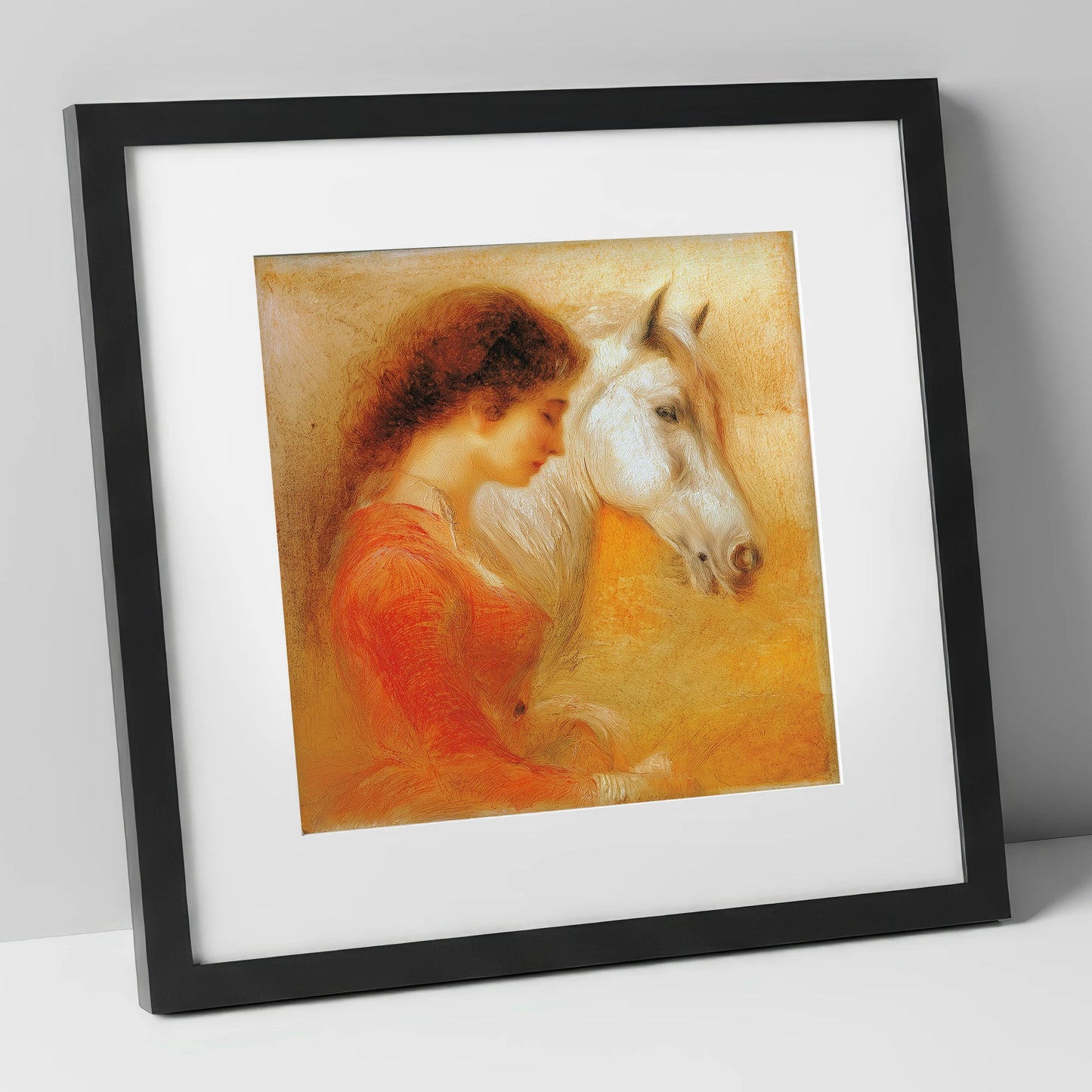 A Quiet Bond horse & rider art print in black frame
