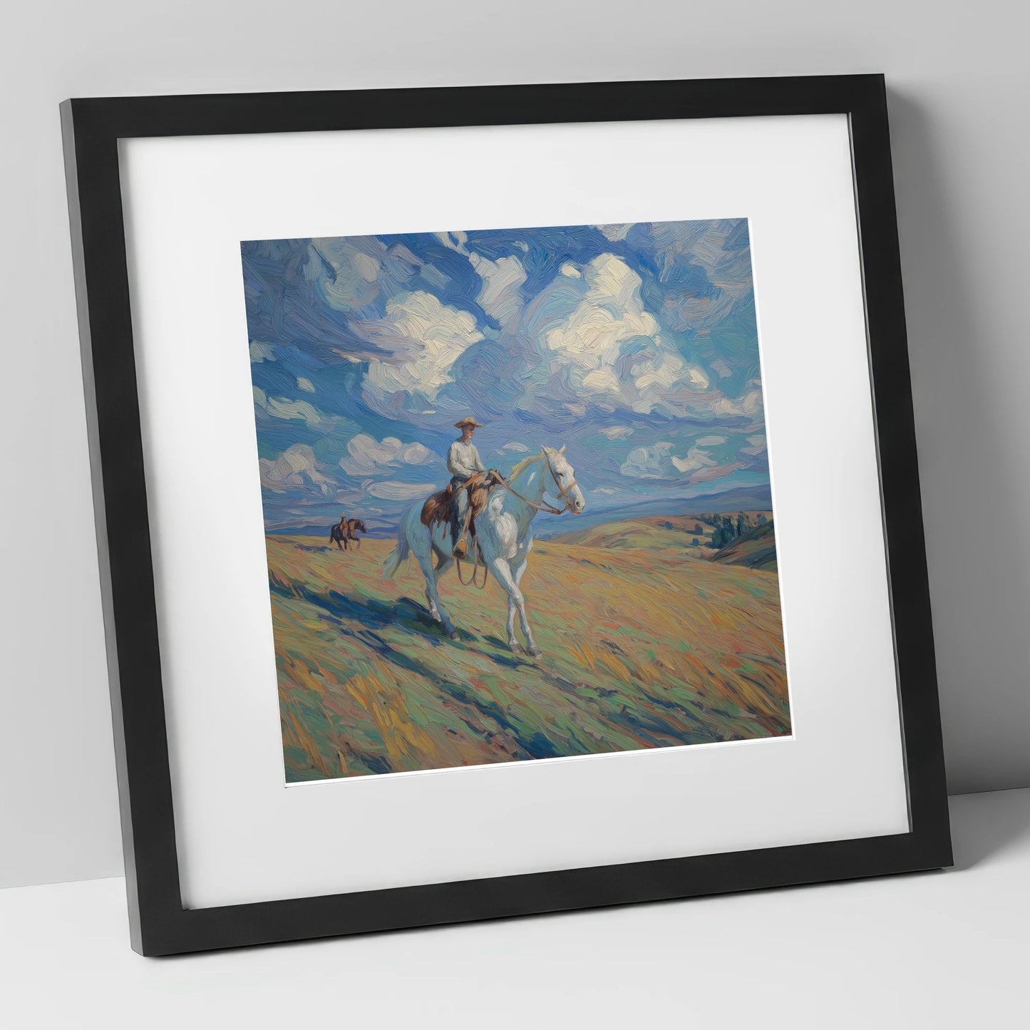 Under Western Skies western horse art print in black frame