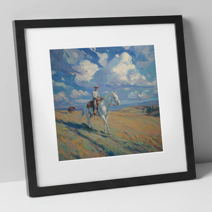 Under Western Skies western horse art print in black frame