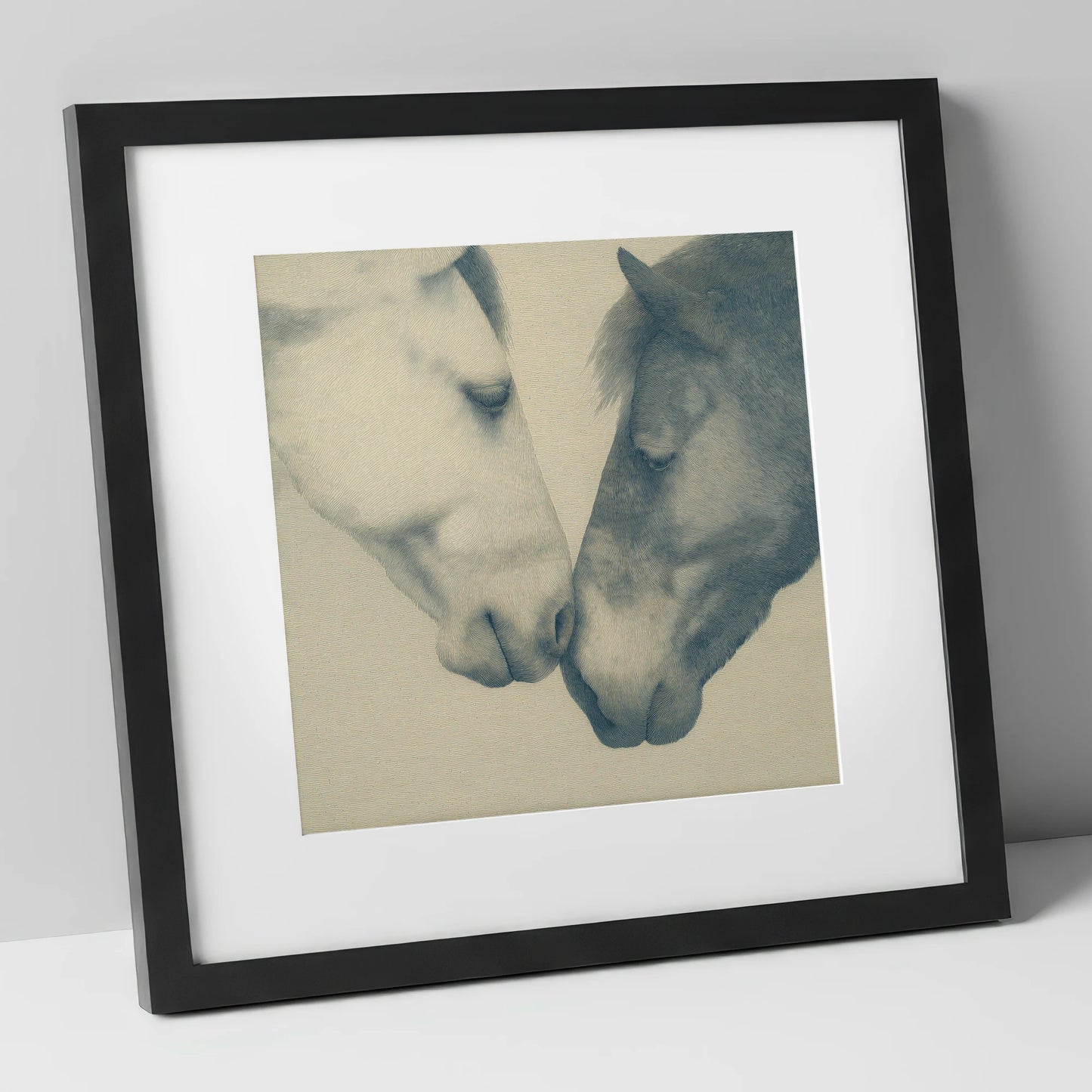 Quiet Connection horse portrait art print in black frame