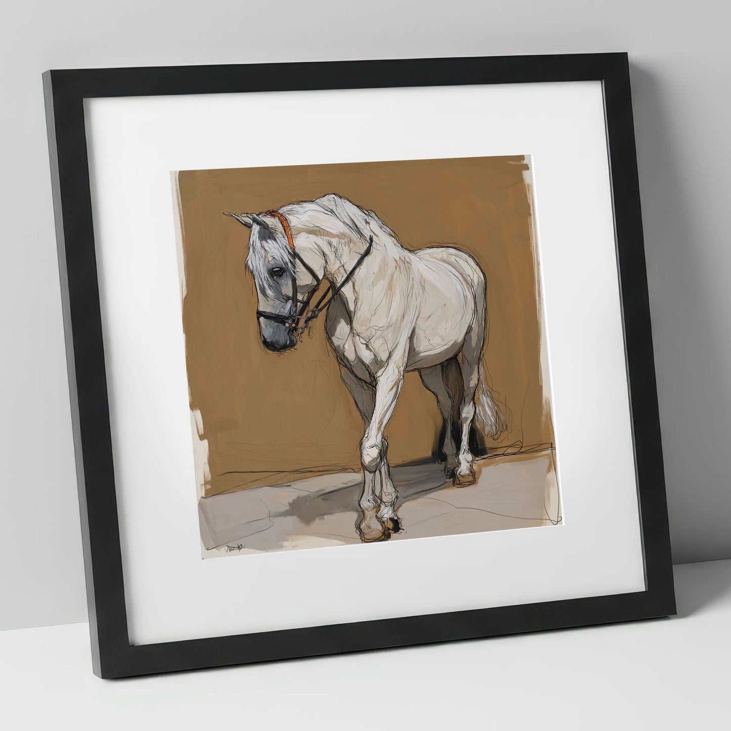 Quiet Contemplation horse portrait art print in black frame