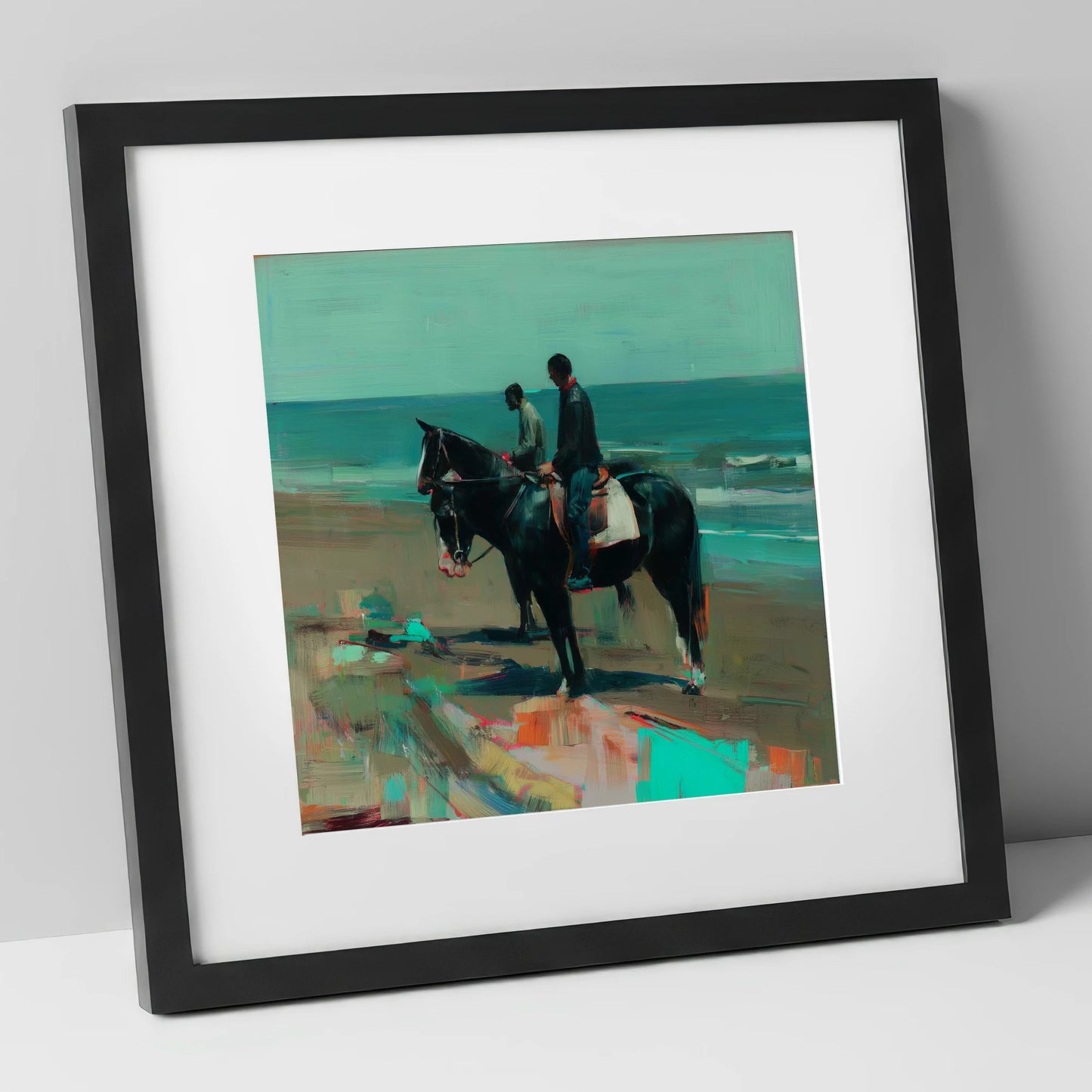 The Shoreline Hack horse landscape art print in black frame