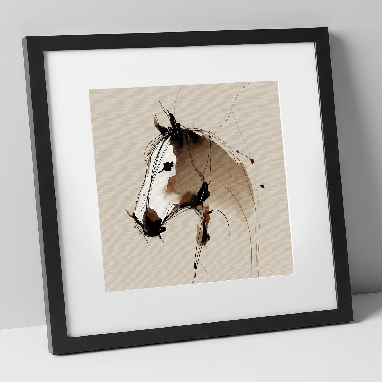 Sepia Equine Spirit horse portrait art print in black frame