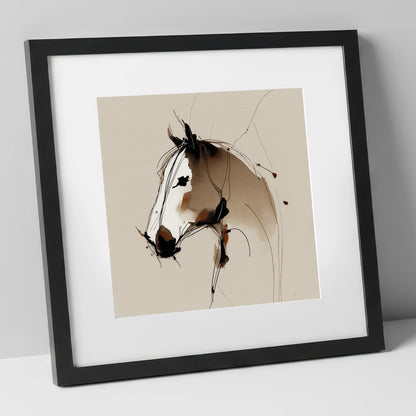 Sepia Equine Spirit horse portrait art print in black frame