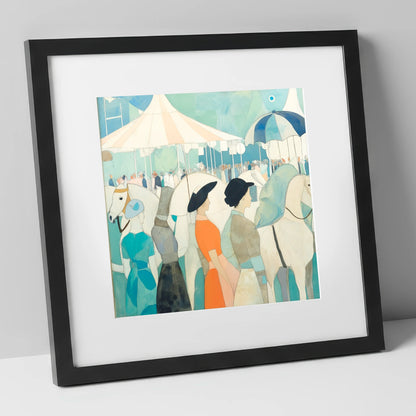 Trackside Elegance racing horse art print in black frame