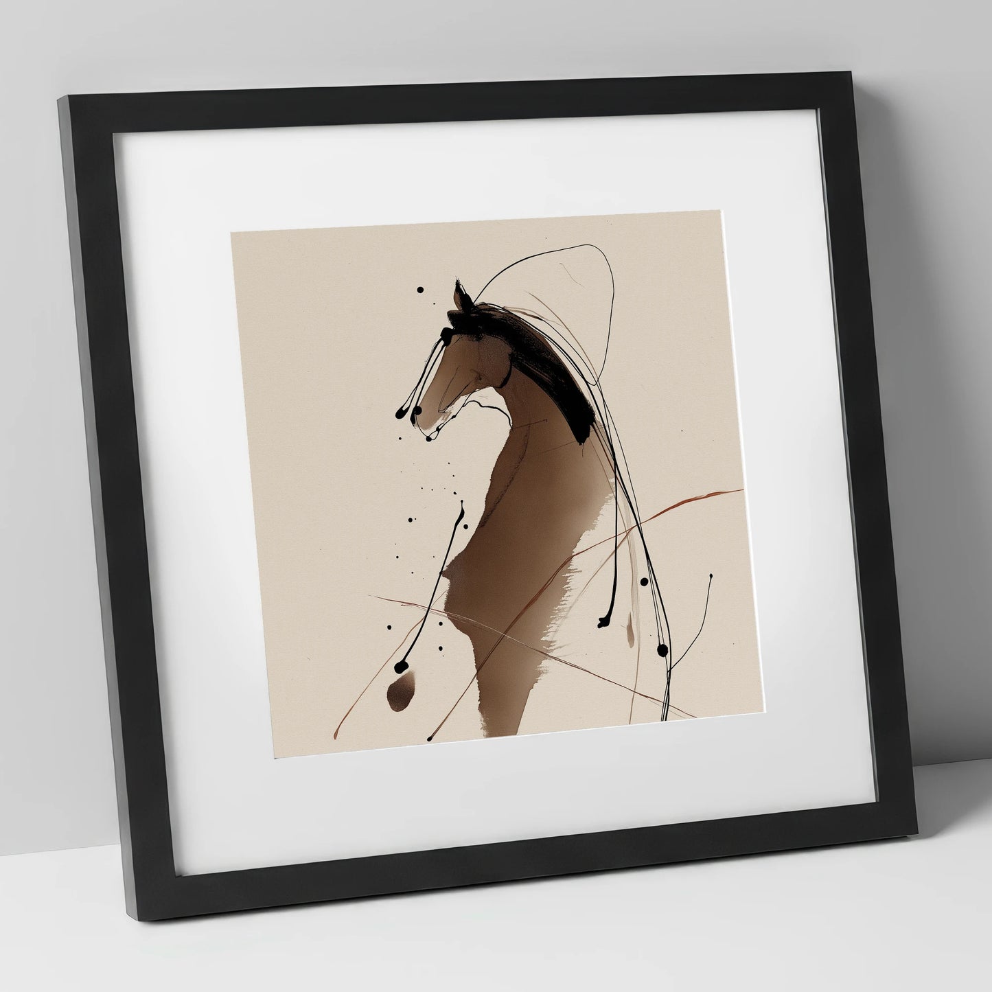 Sweeping Ink Portrait horse portrait art print in black frame