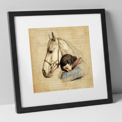 Timeless Connection horse & rider art print in black frame