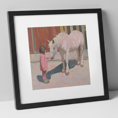 A Quiet Connection horse & rider art print in black frame