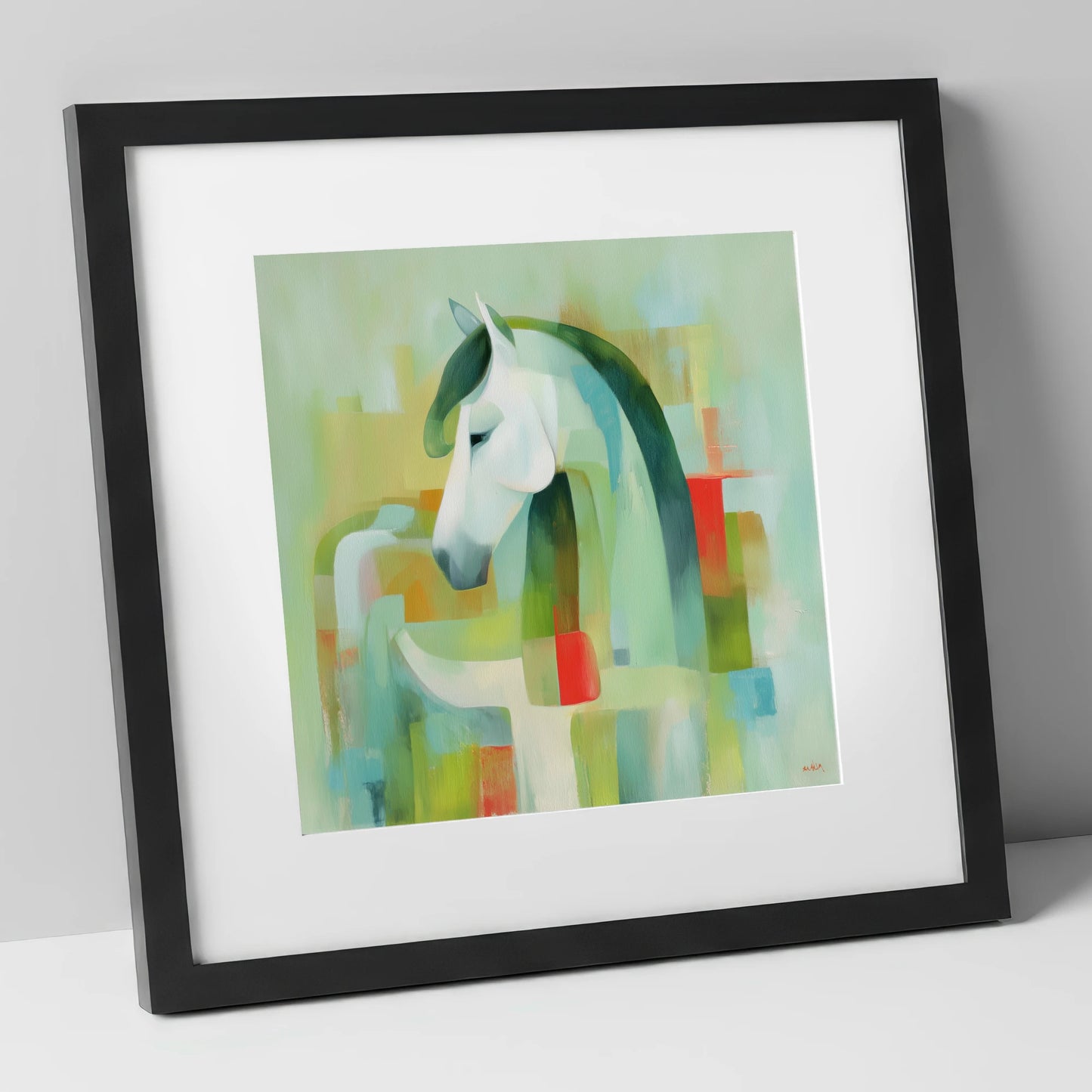 Modernist Mint Profile horse breed art print in black frame
