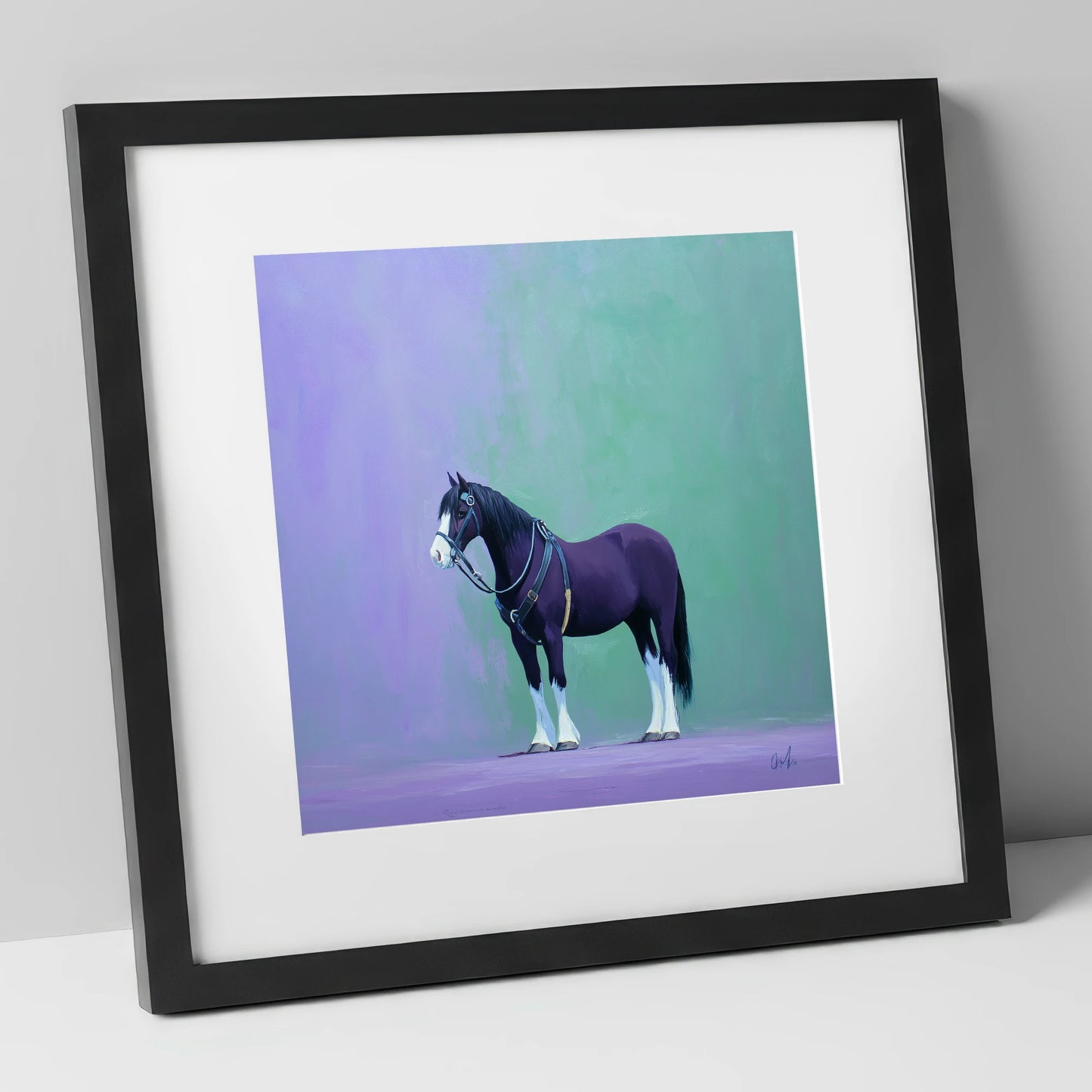 Harnessed Strength working horse art print in black frame