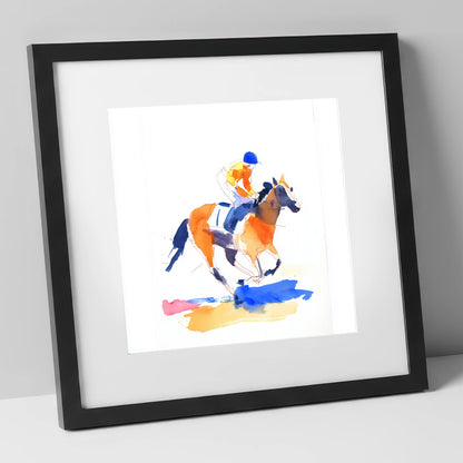 Vivid Gallop racing horse art print in black frame