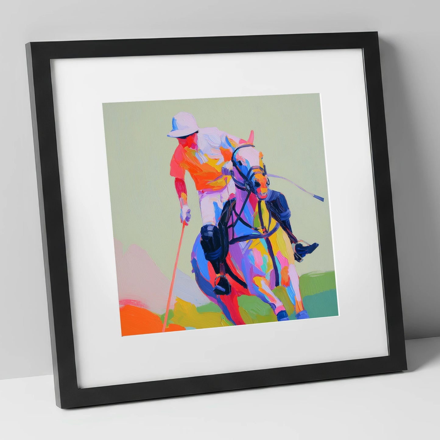 Technicolour Drive polo horse art print in black frame
