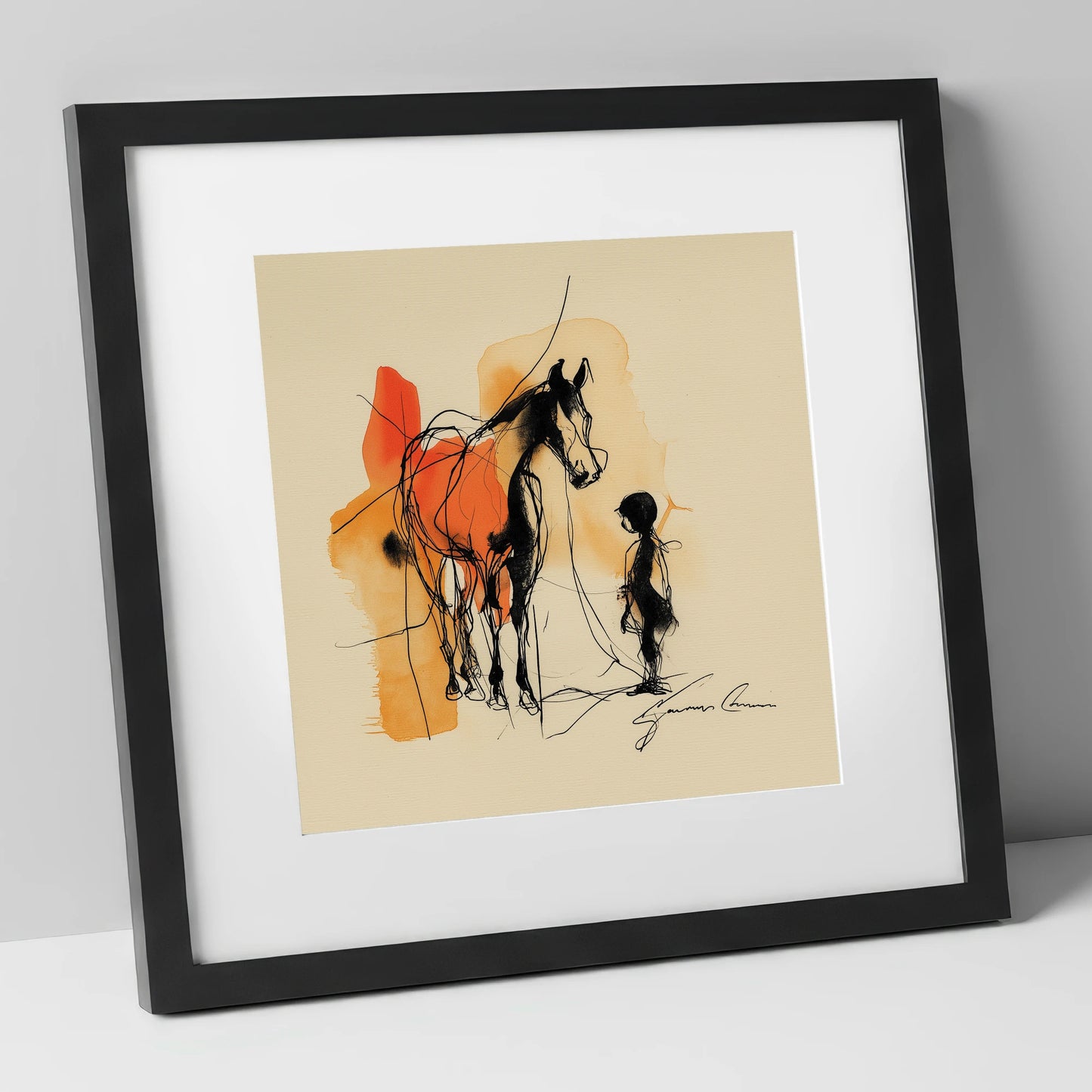 The Unspoken Bond horse & rider art print in black frame