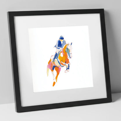 Vibrant Leap show jumping horse art print in black frame