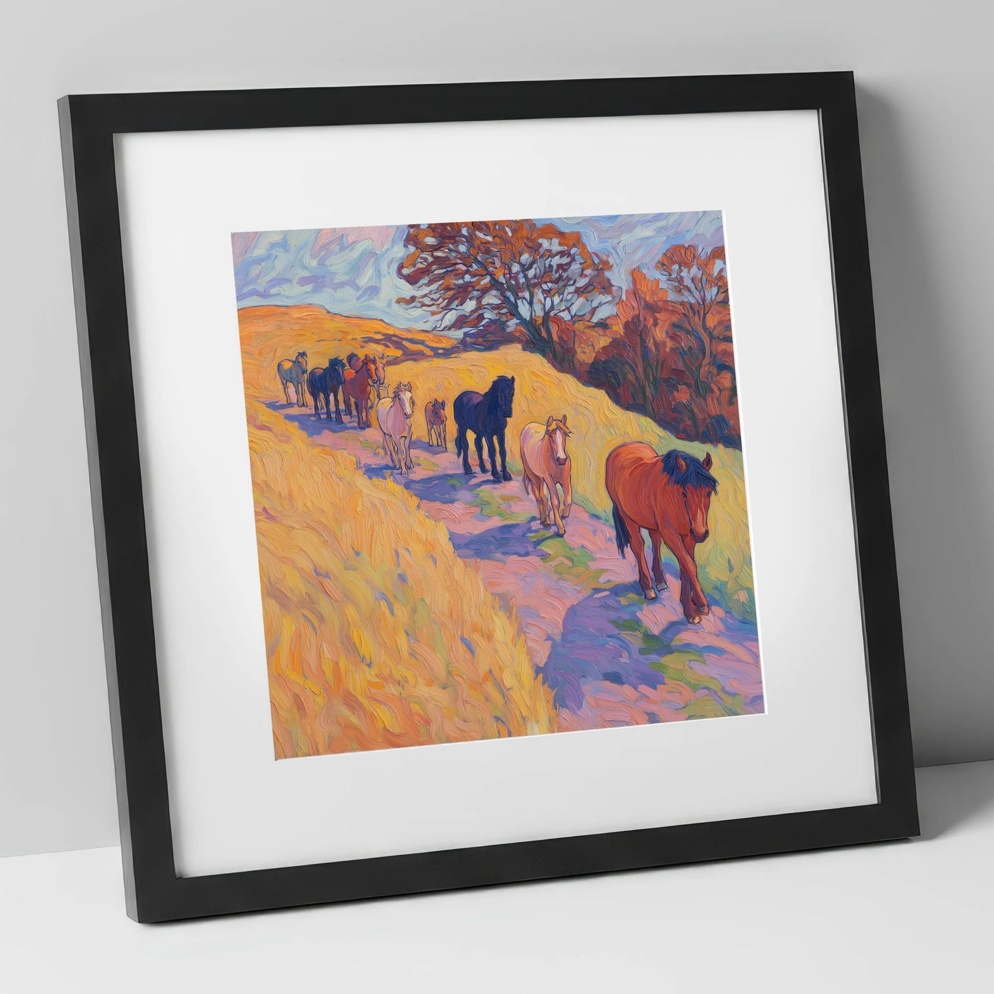 Homeward Bound Herd horse landscape art print in black frame