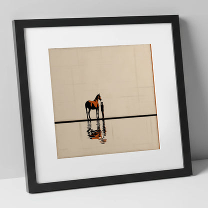 Reflected Bond horse & rider art print in black frame